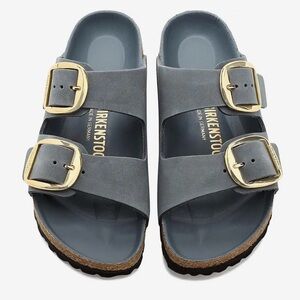Birkenstock Arizona Big Buckle Sandal in Midnight Blue and Gold, Size 36